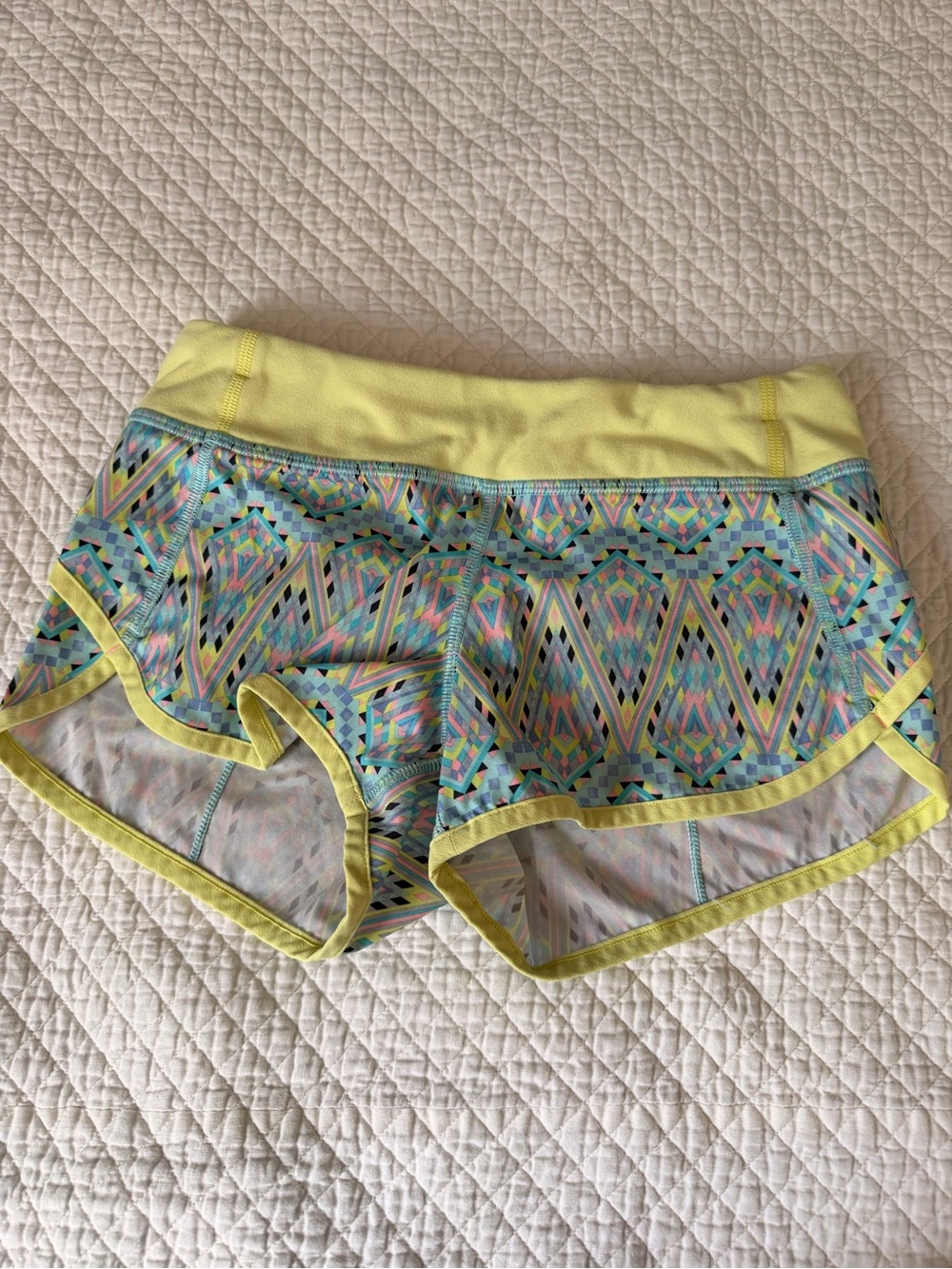 Ivivva Yellow Waistband Multicolor Geometric Girls Shorts